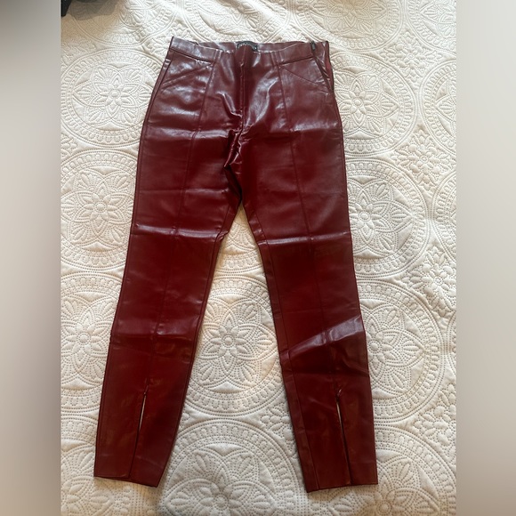ZARA burgundy leather pants. Zipper doesn’t work  (See description) - Picture 1 of 9